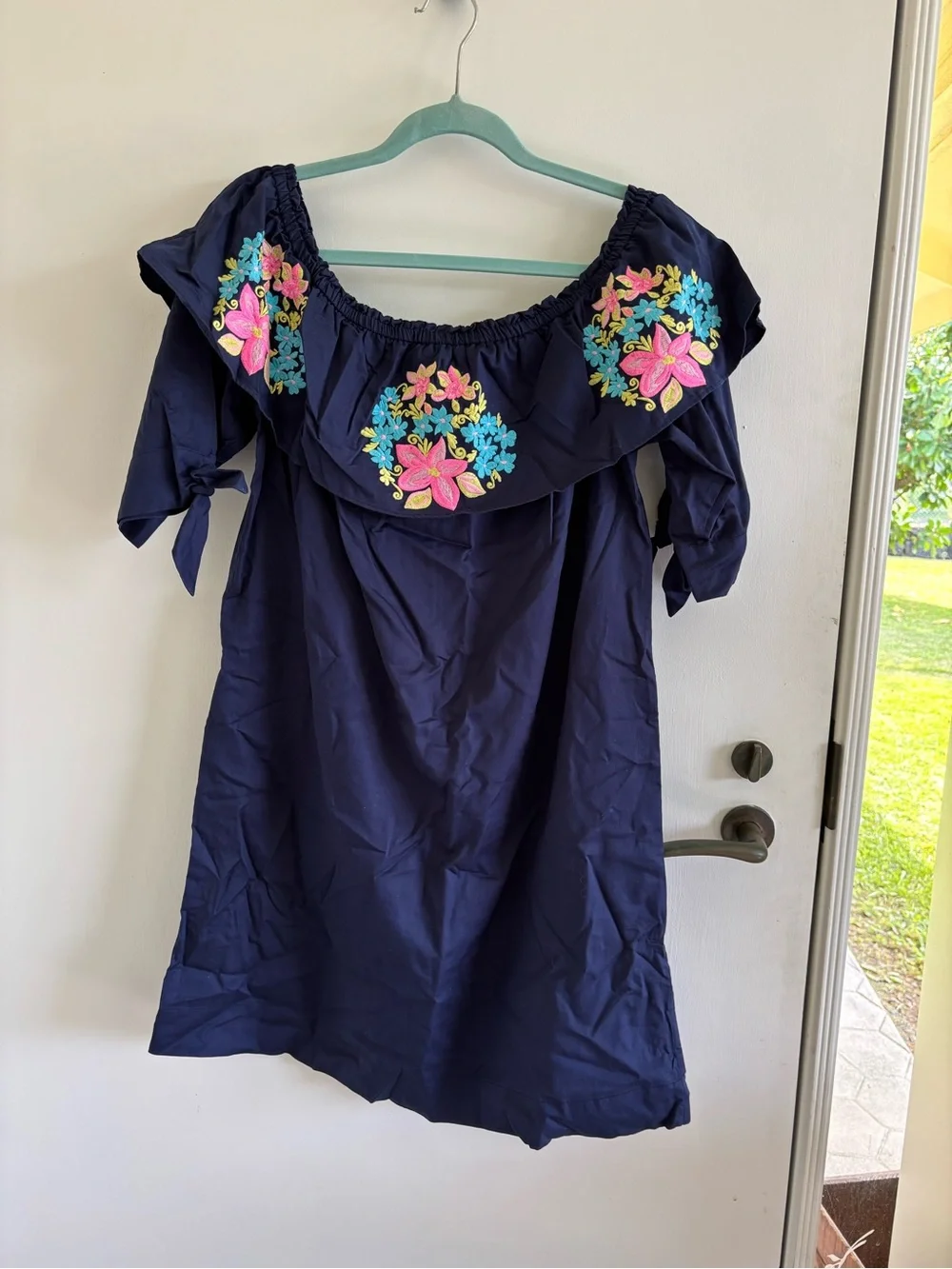Lilly Pulitzer Embroidered Vanessa Dress Off Shoulder Shift True Navy summer - Picture 2 of 7